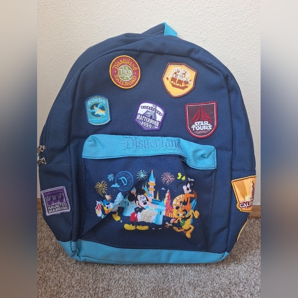 Disney Parks Mickey Passport Patch Collection Canvas Backpack Blue